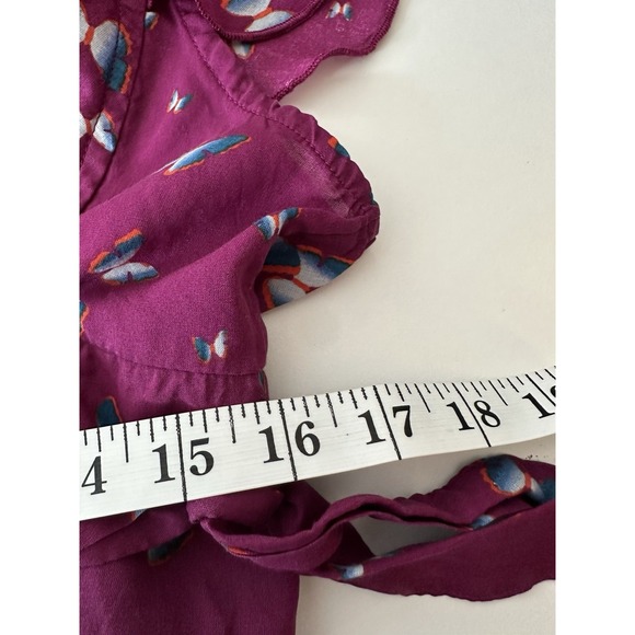 Free People Top Women's XL Berry Short Sleeve Cropped Butterfly Elastic Waist‎ - Picture 6 of 8